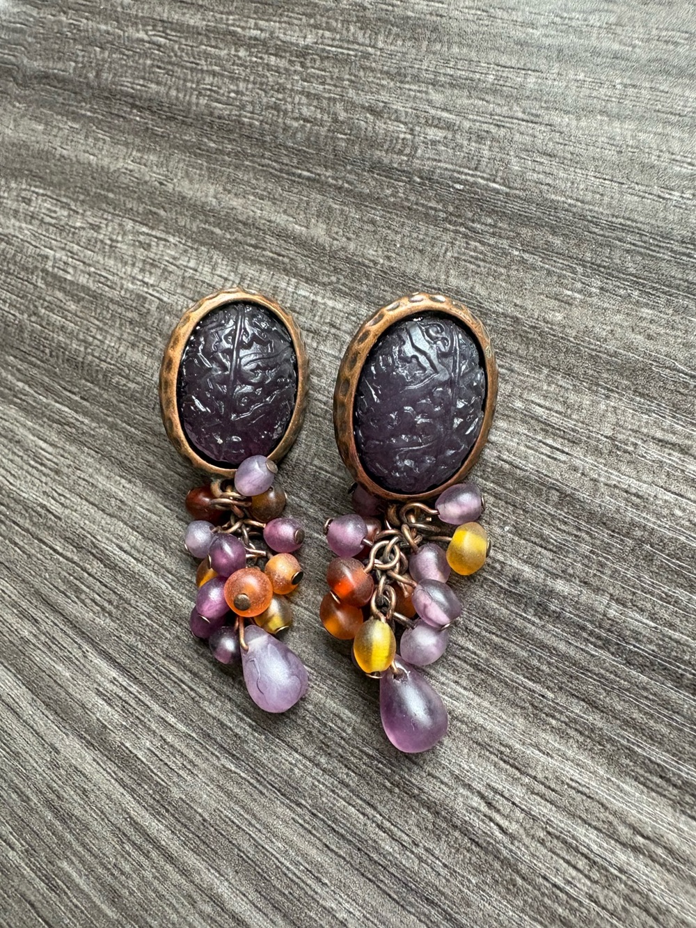 Vintage Purple Bead Dangle Earrings